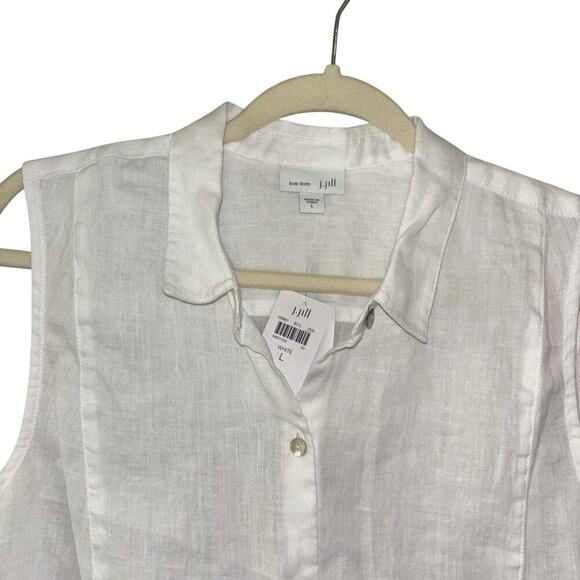 J. Jill 100% Linen White Tunic Button Down Blouse Women’s Sz L Preppy Old Money - Picture 4 of 14